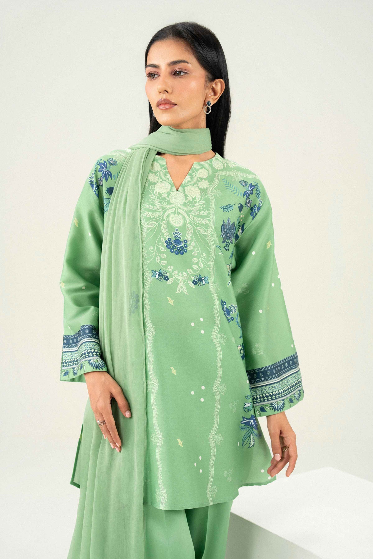 Nishat UK - Green Printed Satin 3 Pieces ready to wear Suit