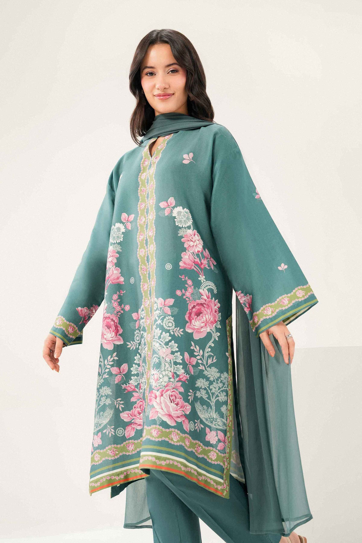 Nishat UK - Blue Printed Satin 3 Pieces ready to wear 