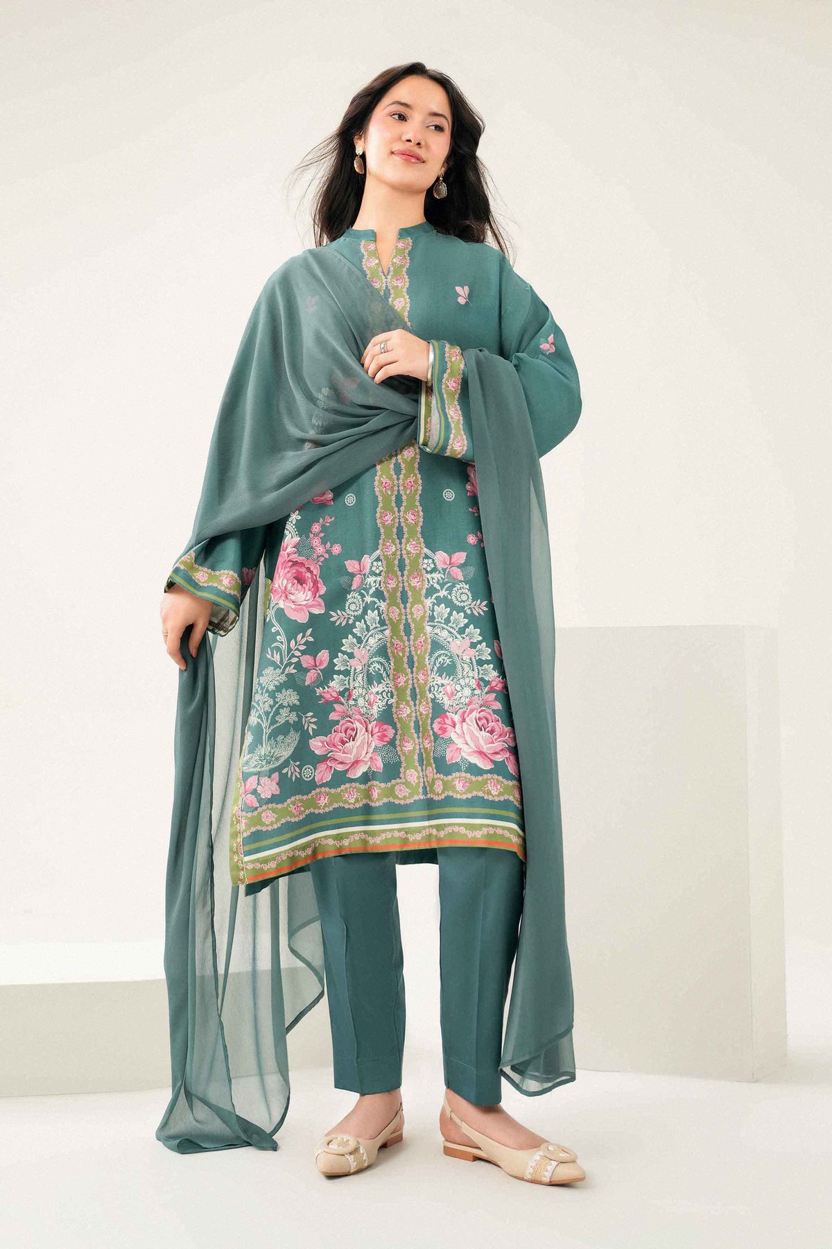 Nishat UK - Blue Printed Satin 3 Pieces ready to wear 