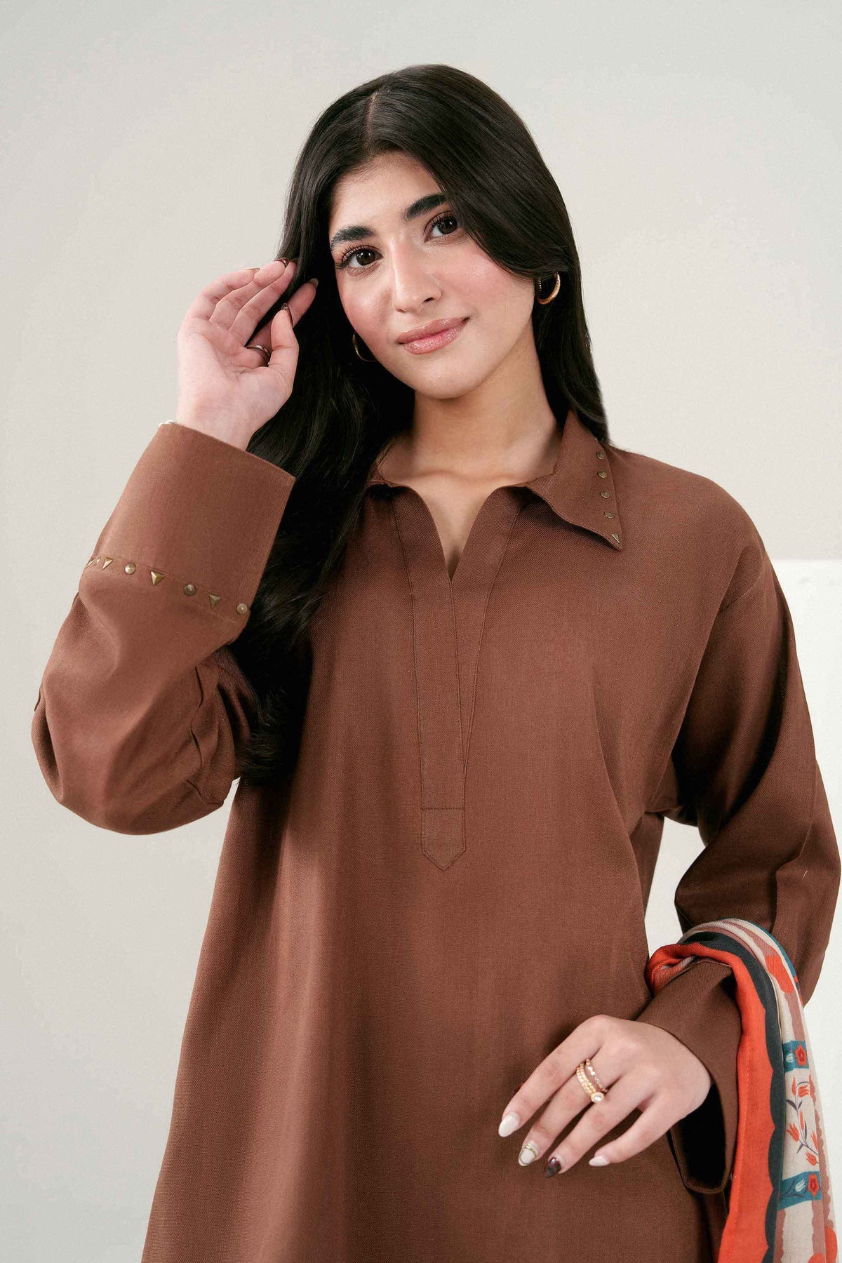 Nishat UK - Brown Printed Khaddar 3 Pieces ready to wear Suit