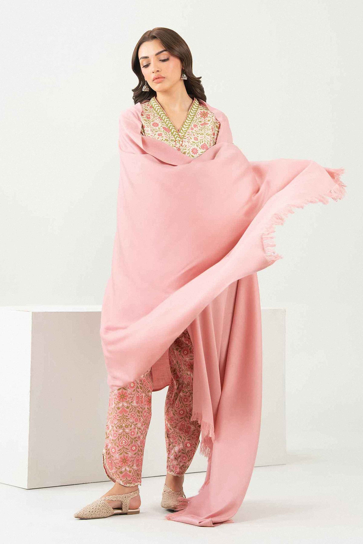 Nishat UK - White Printed Khaddar 3 Pieces ready to wear Suit