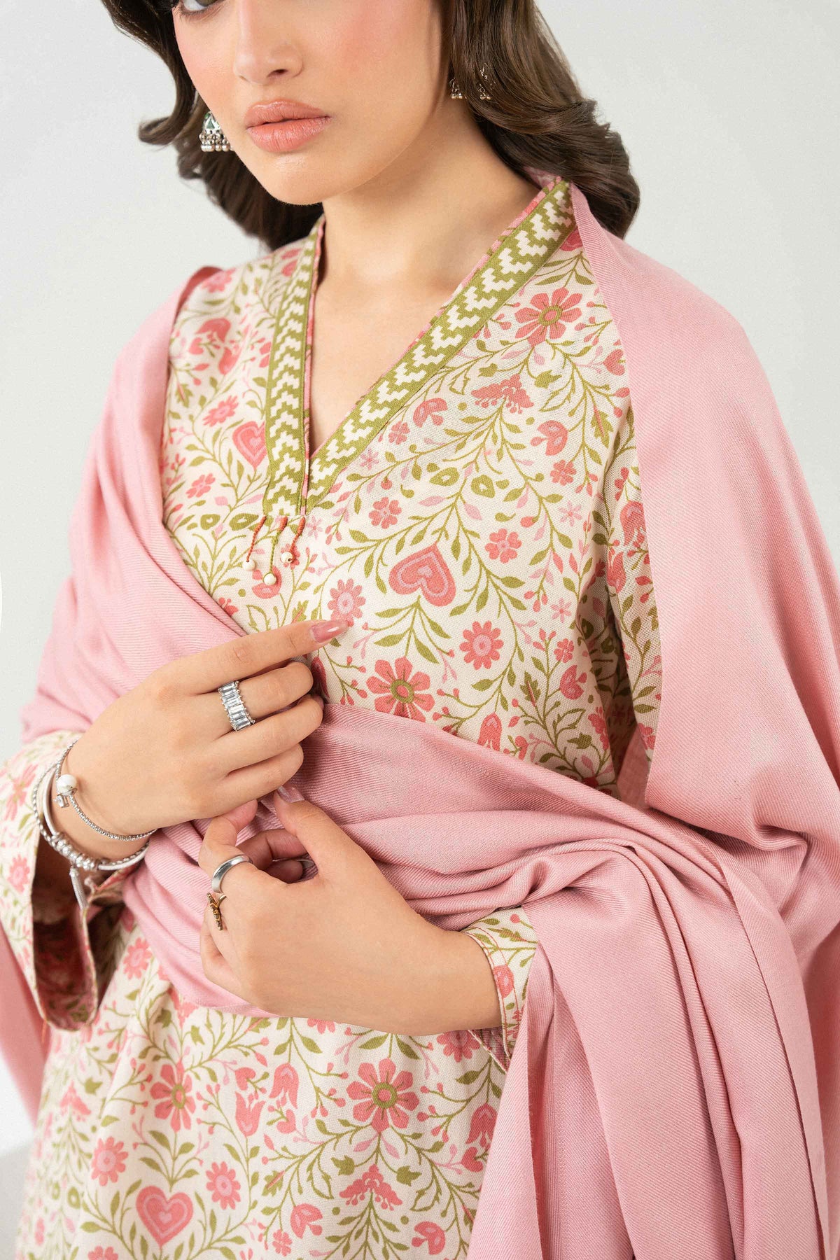 Nishat UK - White Printed Khaddar 3 Pieces ready to wear Suit