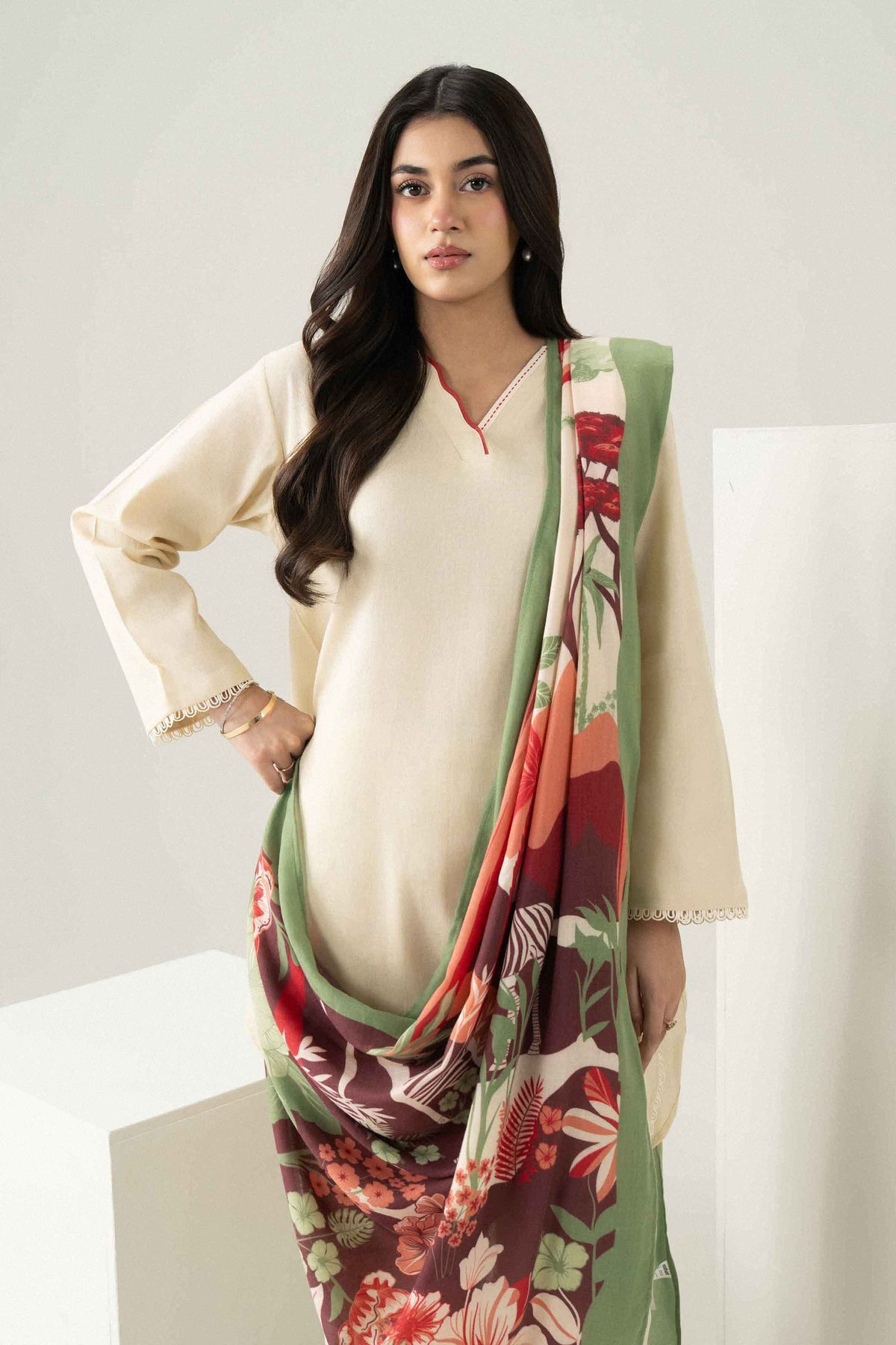 Nishat UK - Off White Printed Khaddar 3 Pieces ready to wear 
