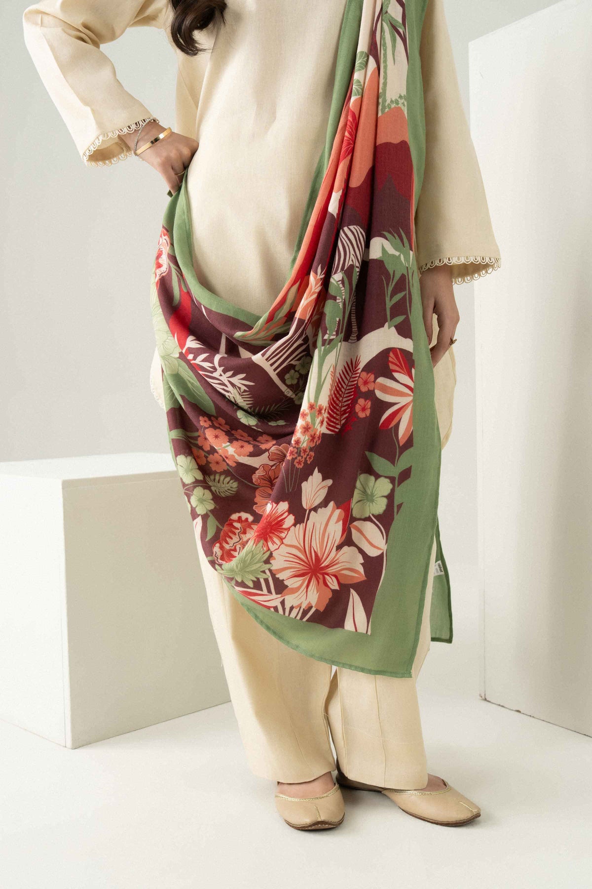Nishat UK - Off White Printed Khaddar 3 Pieces ready to wear 