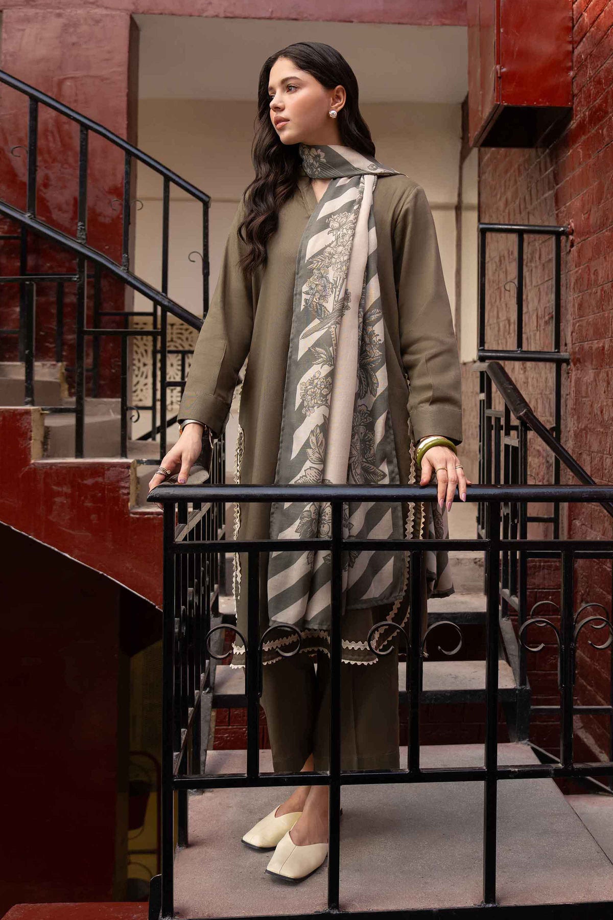Nishat UK - Green Printed Khaddar 3 Pieces ready to wear 