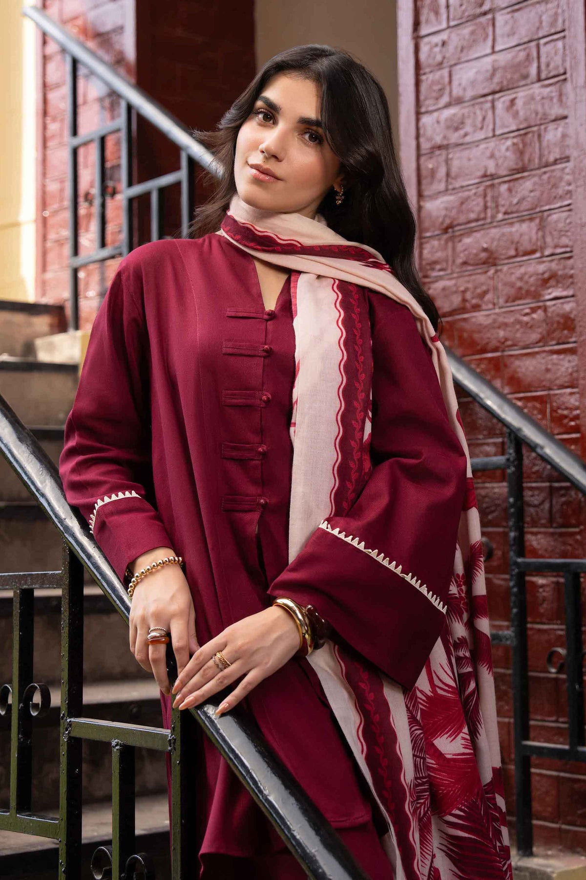 Nishat UK - Red Printed Khaddar 3 Pieces ready to wear 