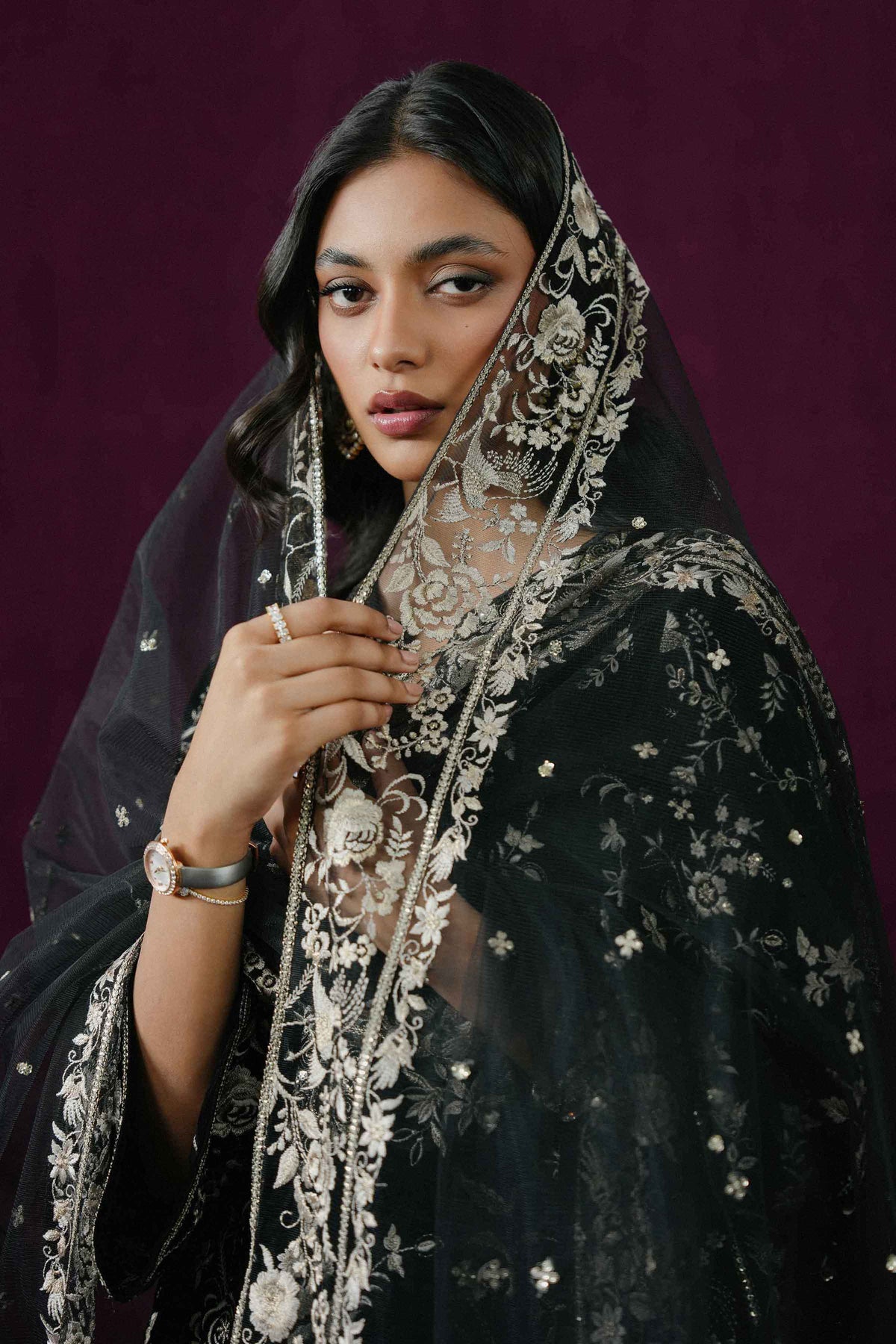 Nishat UK - Black Embroidered Velvet 3 Pieces ready to wear Suit