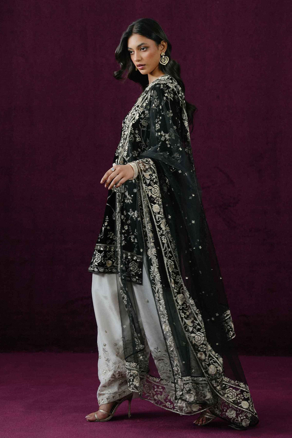 Nishat UK - Black Embroidered Velvet 3 Pieces ready to wear Suit