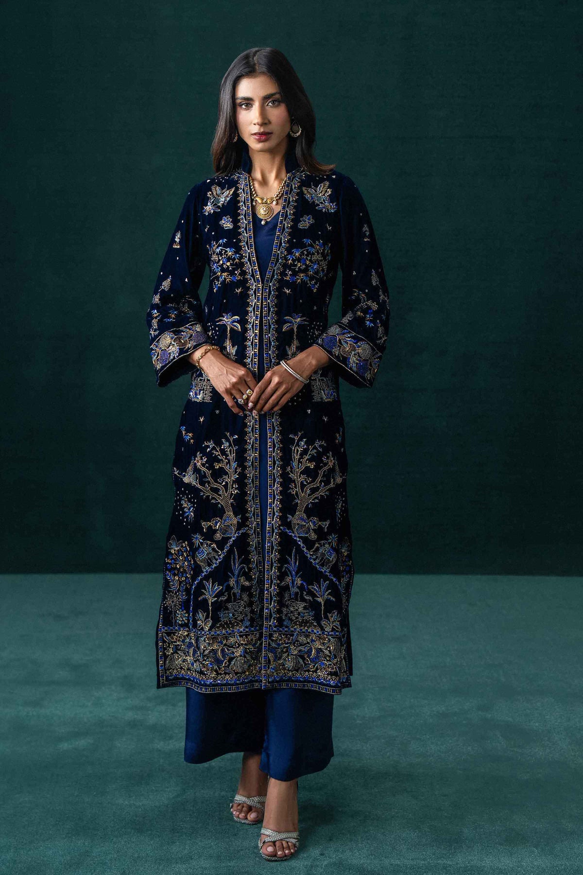 Nishat UK - Blue Embroidered Silk 3 Pieces ready to wear Suit