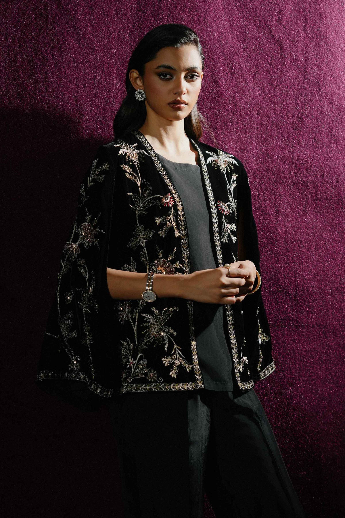 Nishat UK - Black Embroidered Velvet 2 Pieces ready to wear Dress