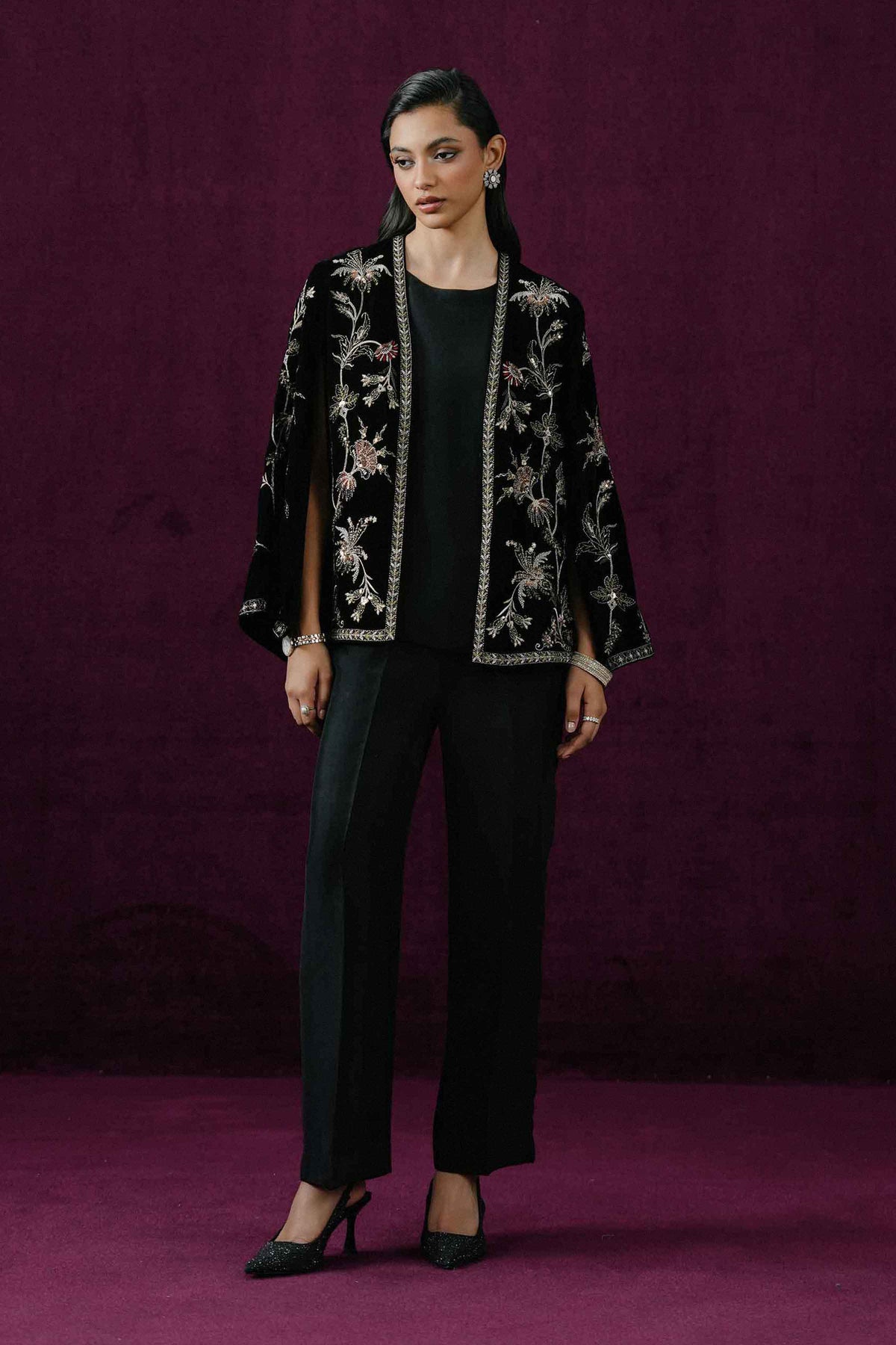 Nishat UK - Black Embroidered Velvet 2 Pieces ready to wear Dress