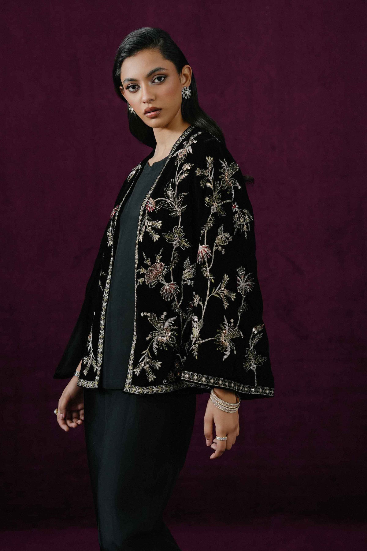 Nishat UK - Black Embroidered Velvet 2 Pieces ready to wear Dress