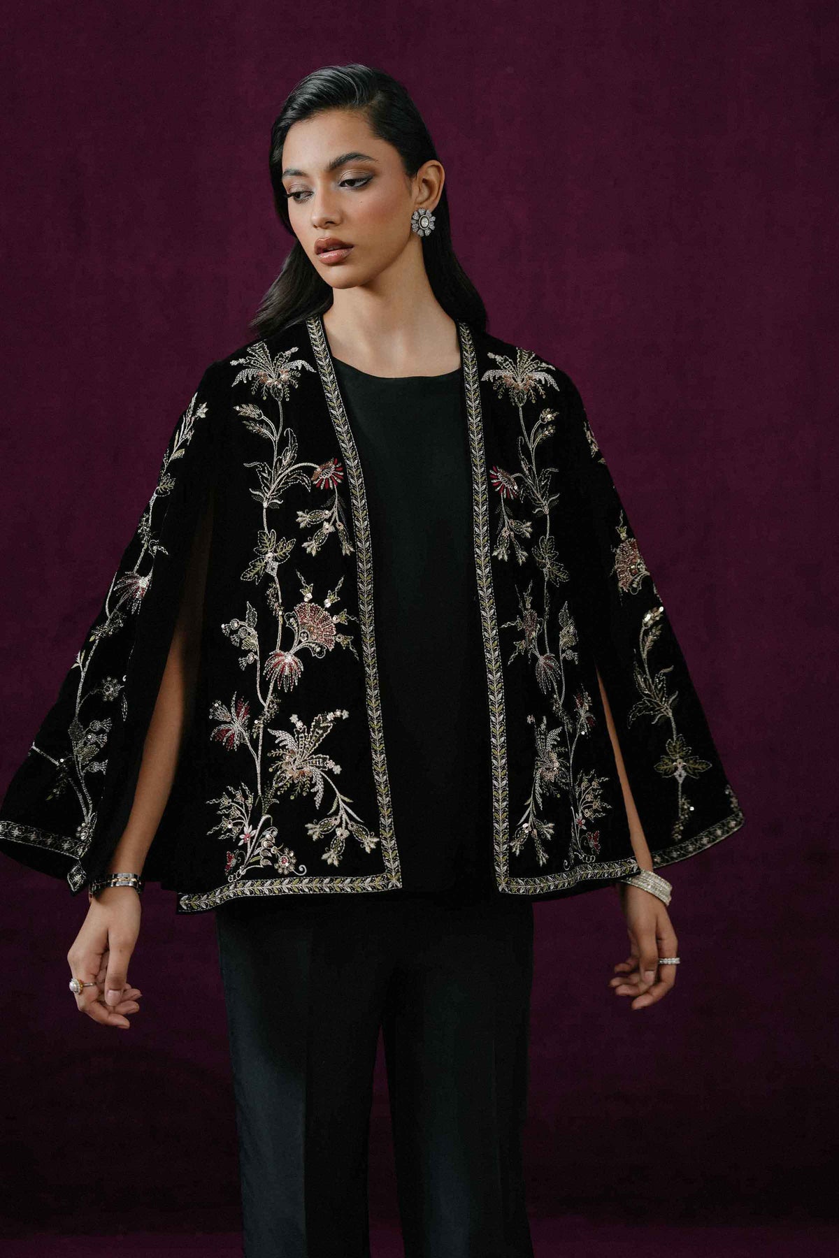 Nishat UK - Black Embroidered Velvet 2 Pieces ready to wear Dress