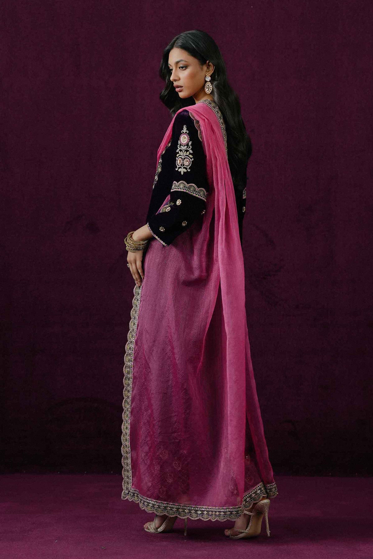 Nishat UK - Purple Embroidered Velvet 3 Pieces ready to wear Suit