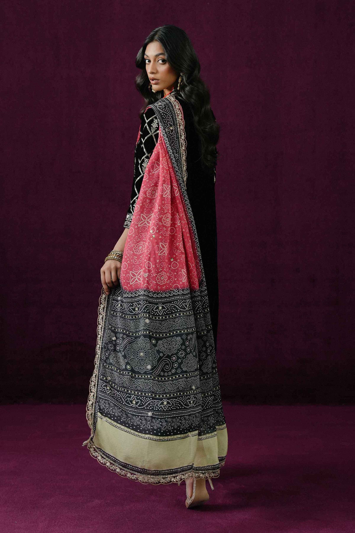 Nishat UK - Black Embroidered Velvet 3 Pieces ready to wear Suit