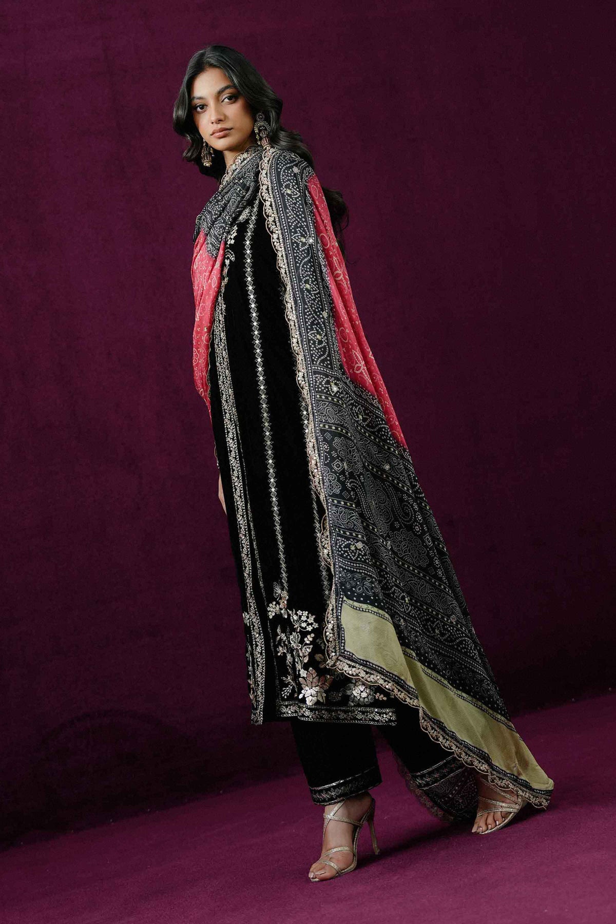Nishat UK - Black Embroidered Velvet 3 Pieces ready to wear Suit