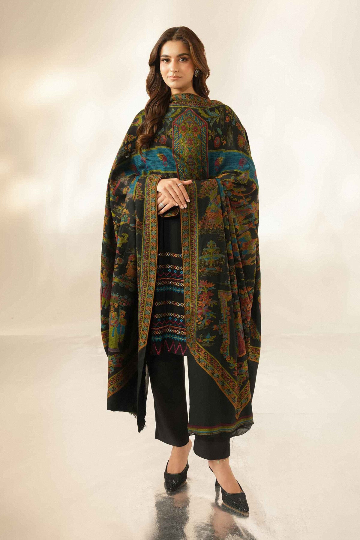 Nishat UK - Black Embroidered Jacquard 3 Pieces ready to wear Suit