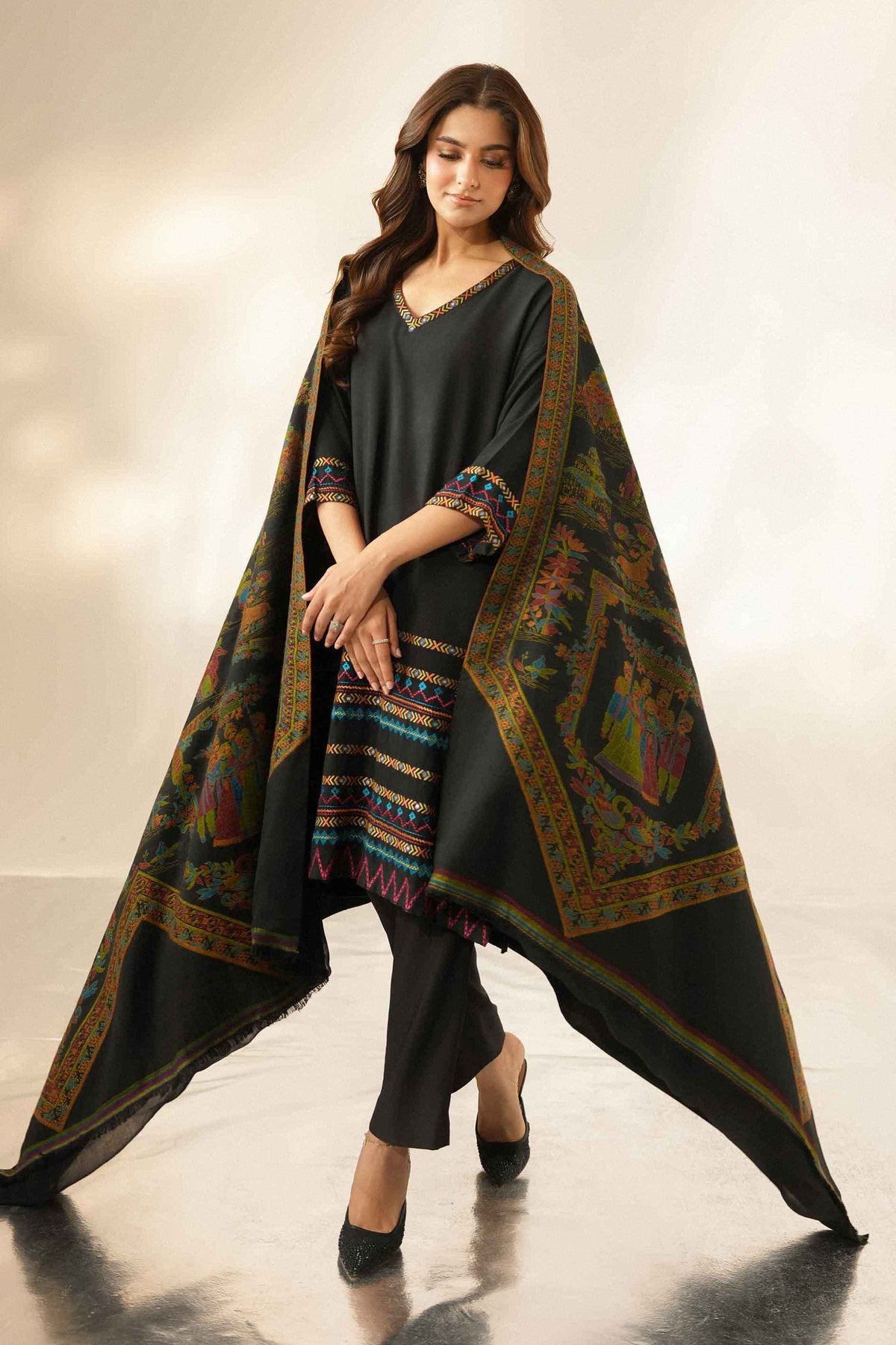 Nishat UK - Black Embroidered Jacquard 3 Pieces ready to wear Suit