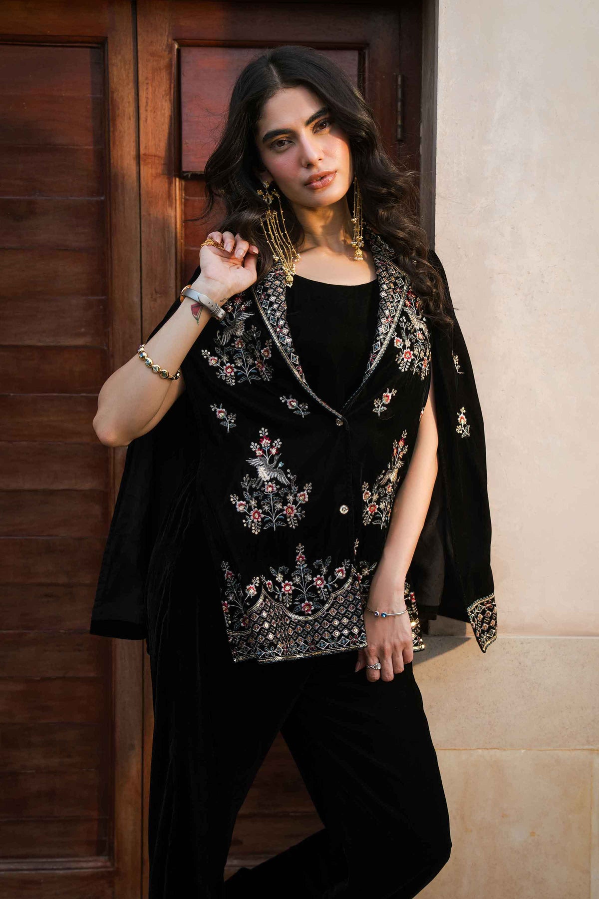 Nishat UK - Black Embroidered Velvet 3 Pieces ready to wear luxury suit