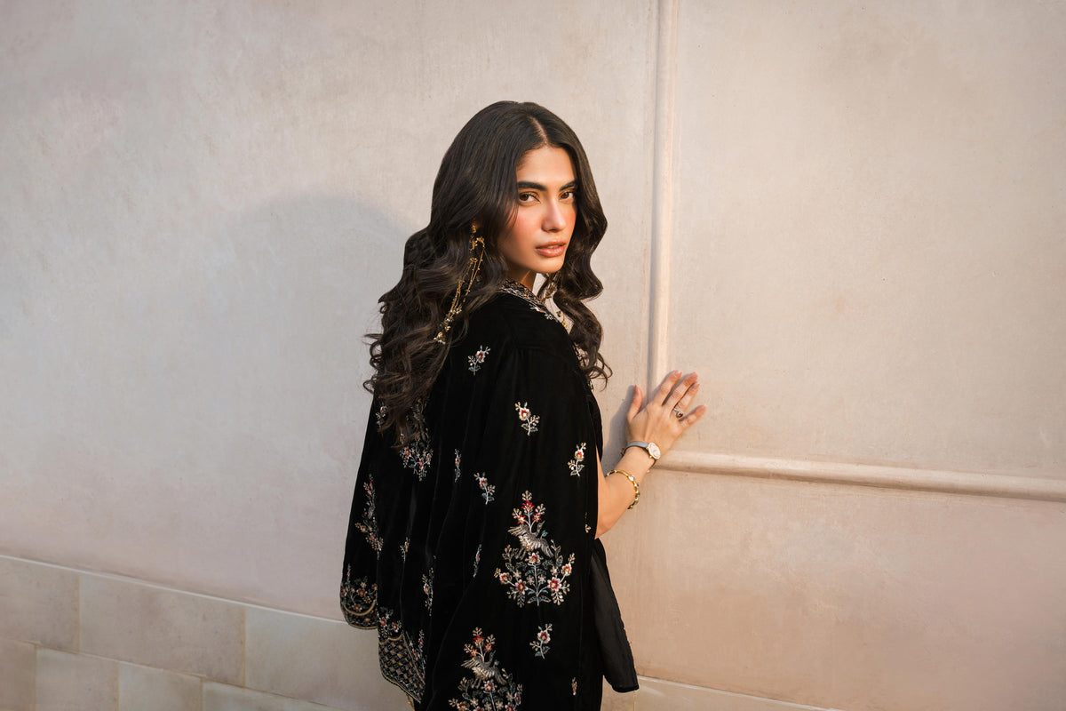 Nishat UK - Black Embroidered Velvet 3 Pieces ready to wear luxury suit