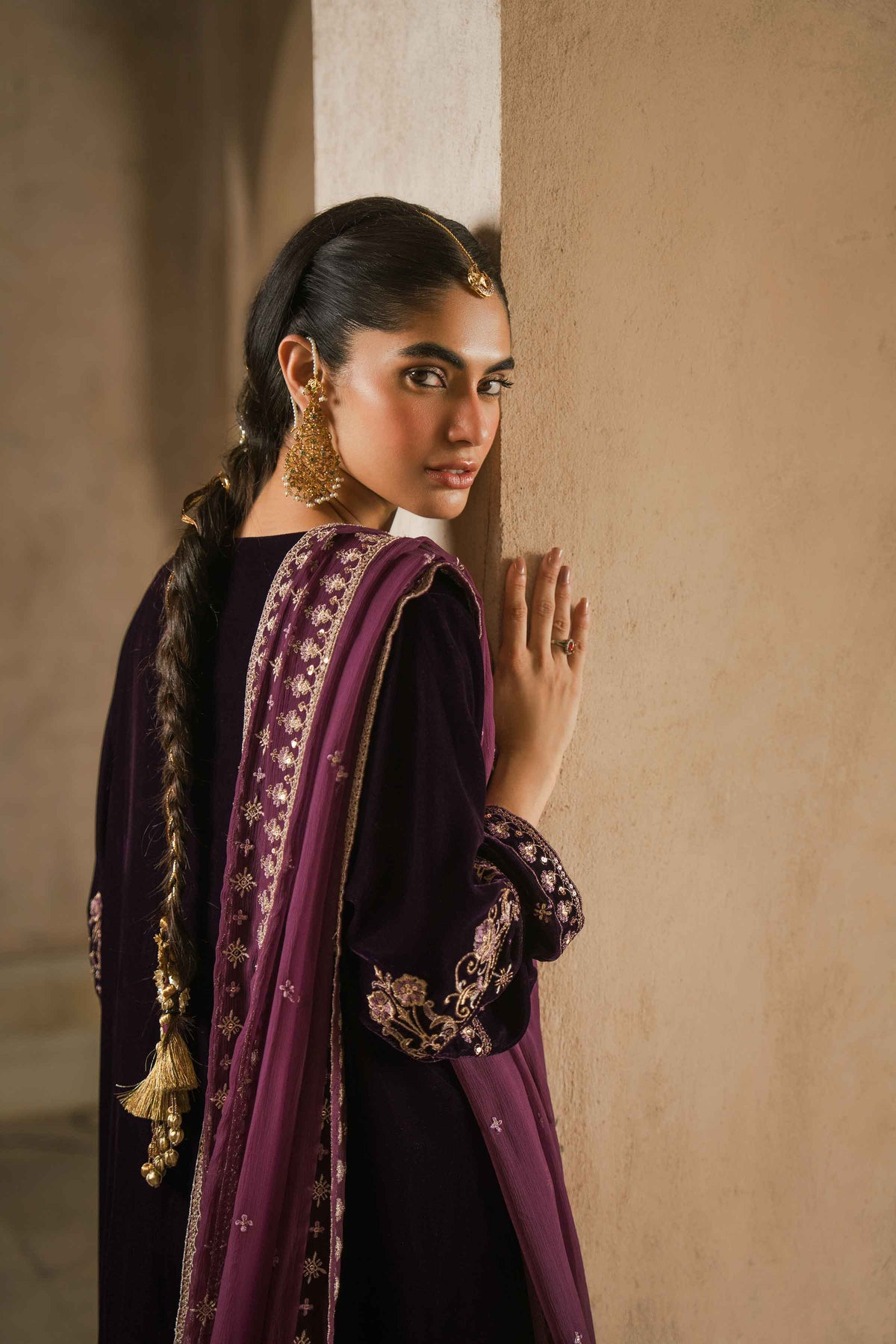 Nishat UK - Purple Embroidered Velvet 3 Pieces ready to wear luxury Suit