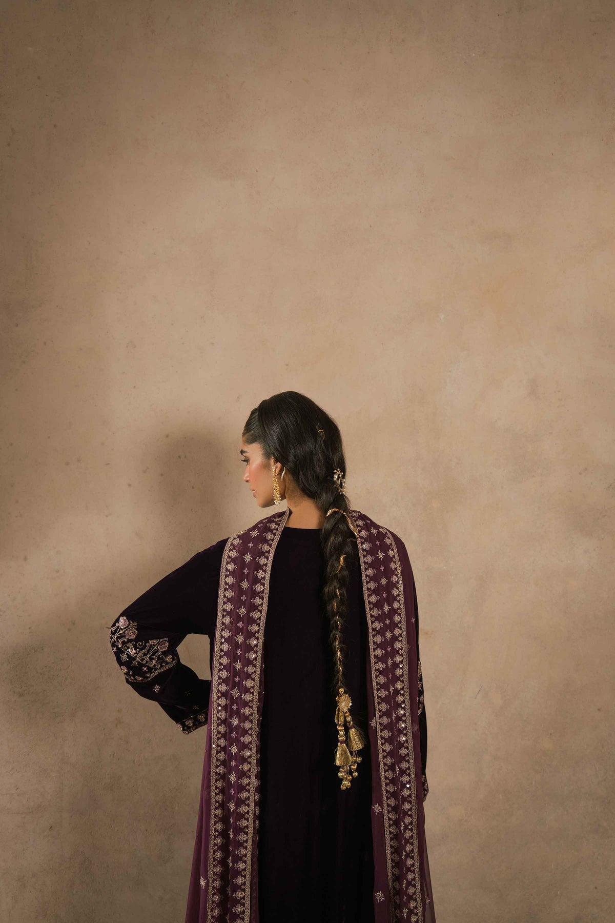 Nishat UK - Purple Embroidered Velvet 3 Pieces ready to wear luxury Suit