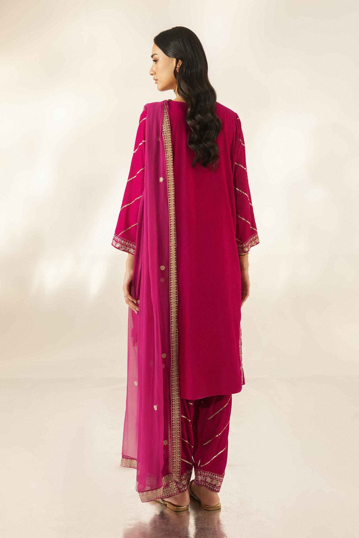 Nishat UK - Pink Embroidered Velvet 3 Pieces ready to wear Suit
