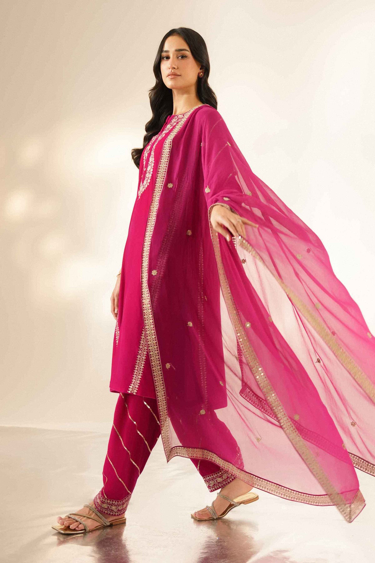 Nishat UK - Pink Embroidered Velvet 3 Pieces ready to wear Suit
