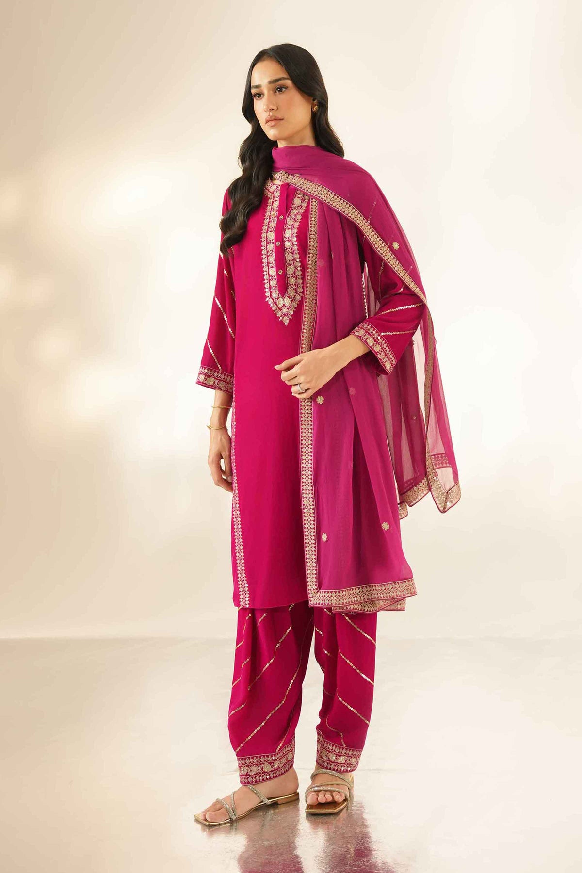 Nishat UK - Pink Embroidered Velvet 3 Pieces ready to wear Suit