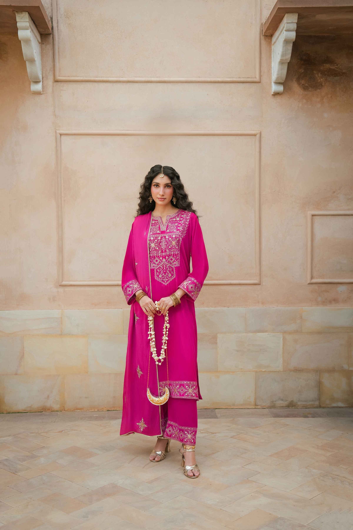Nishat UK - Pink Embroidered Velvet 3 Pieces ready to wear Suit