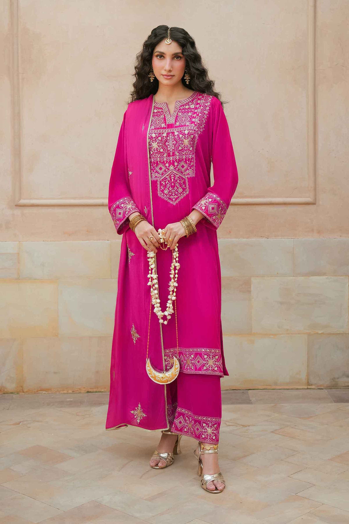 Nishat UK - Pink Embroidered Velvet 3 Pieces ready to wear Suit