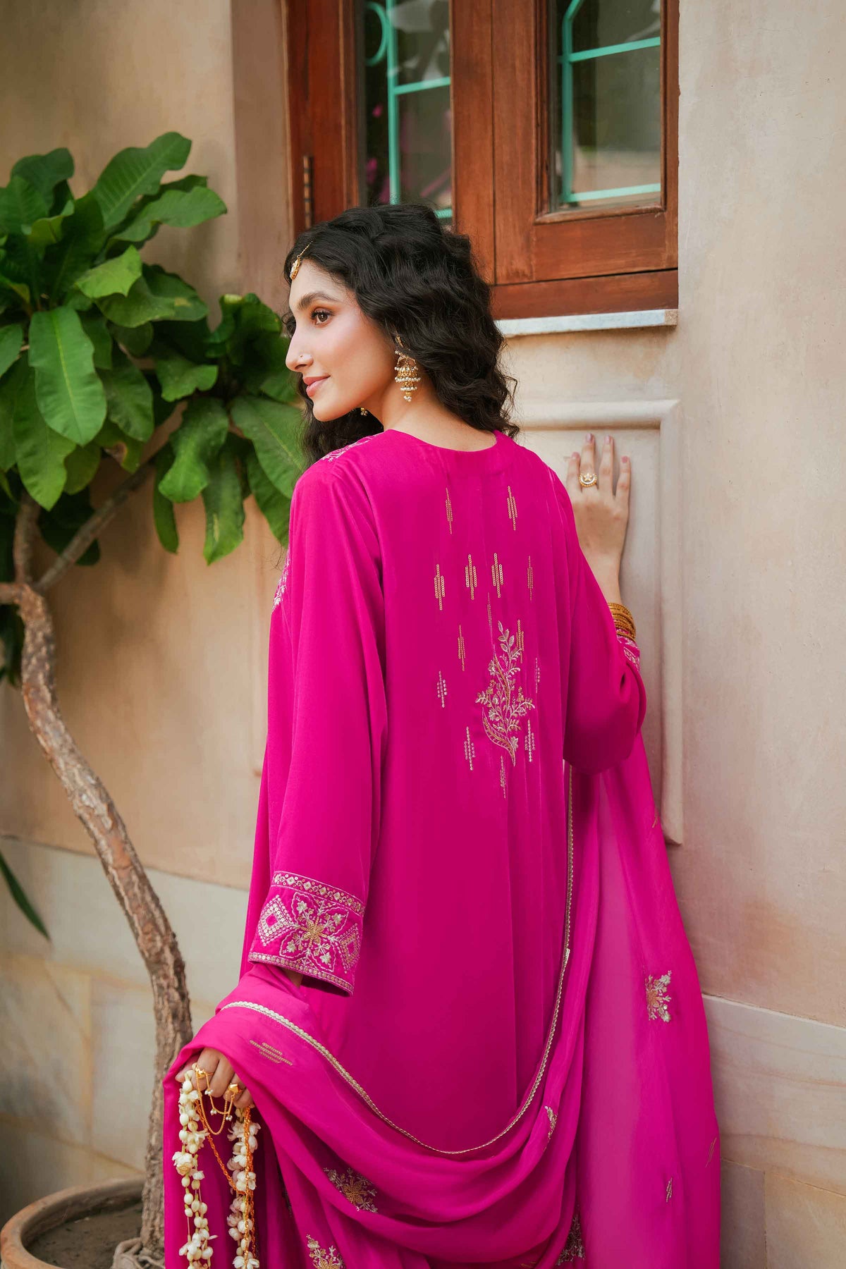 Nishat UK - Pink Embroidered Velvet 3 Pieces ready to wear Suit