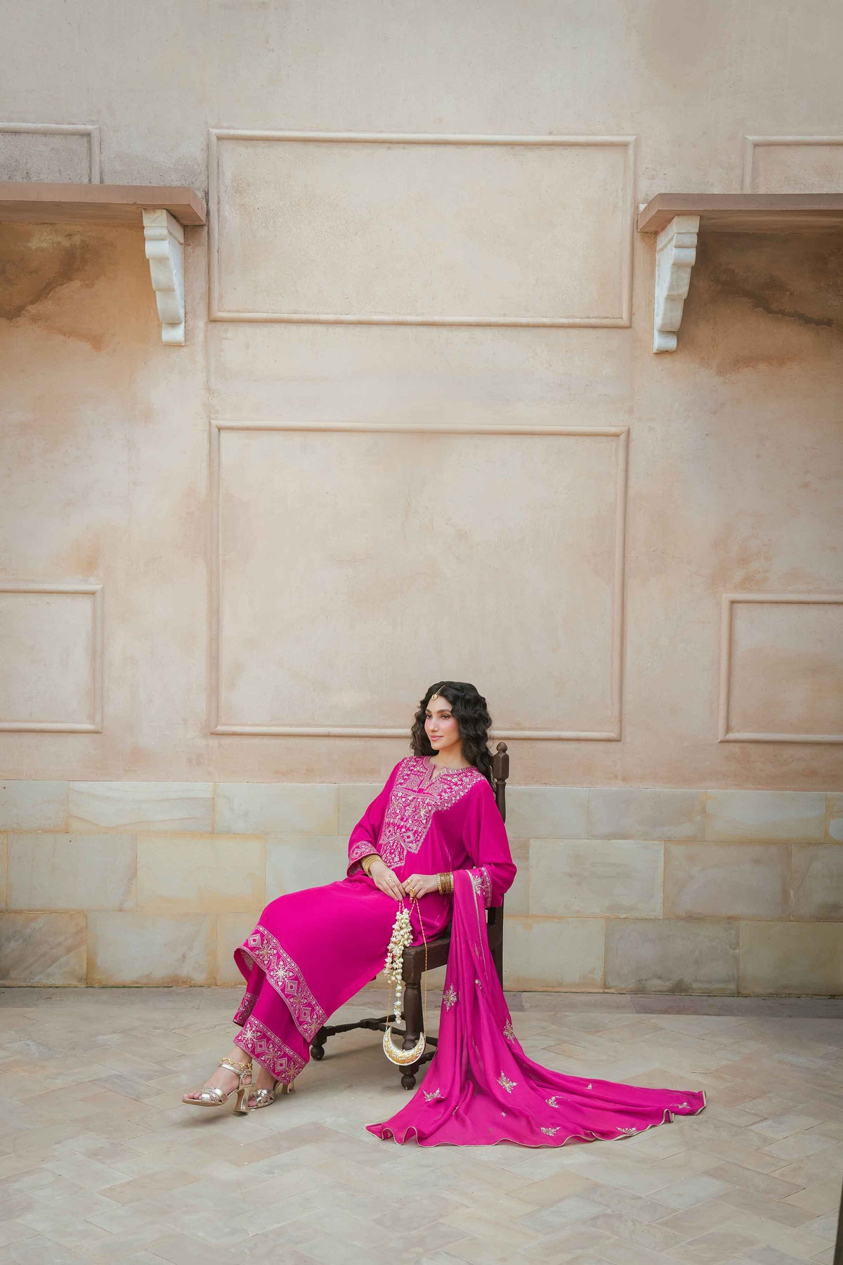 Nishat UK - Pink Embroidered Velvet 3 Pieces ready to wear Suit