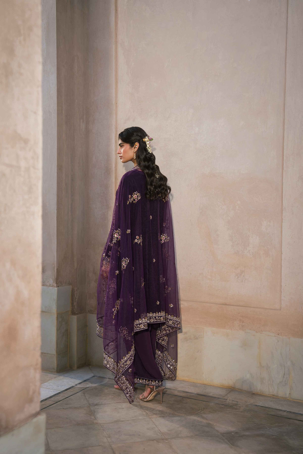 Nishat UK - Plum Embroidered Velvet 3 Pieces ready to wear luxury Suit