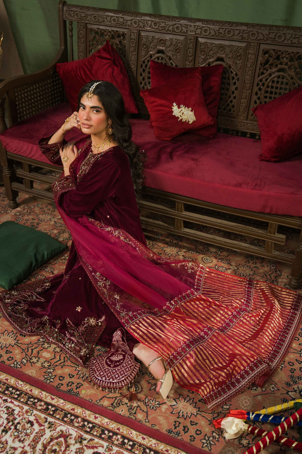 Nishat UK - Red Embroidered Velvet 3 Pieces ready to wear luxury Suit