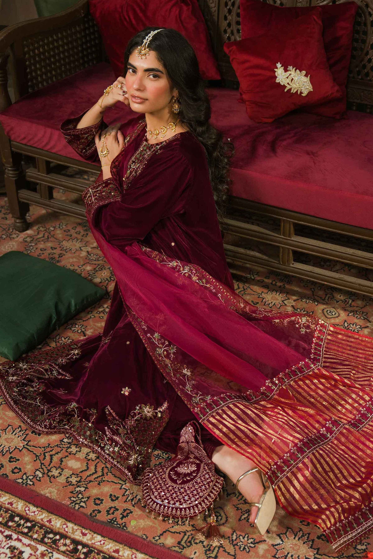 Nishat UK - Red Embroidered Velvet 3 Pieces ready to wear luxury Suit