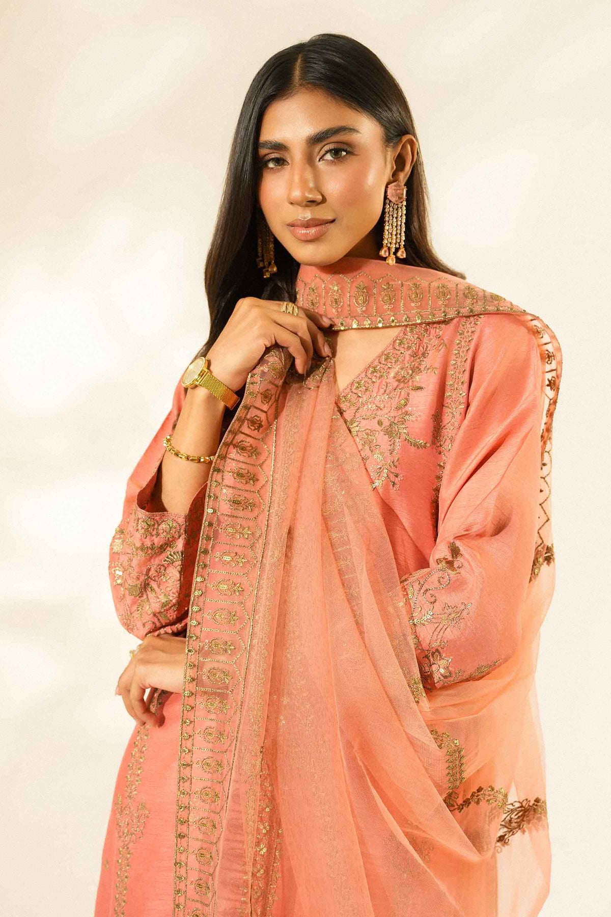 Nishat UK - Pink Embroidered Silk 3 Pieces ready to wear luxury Suit