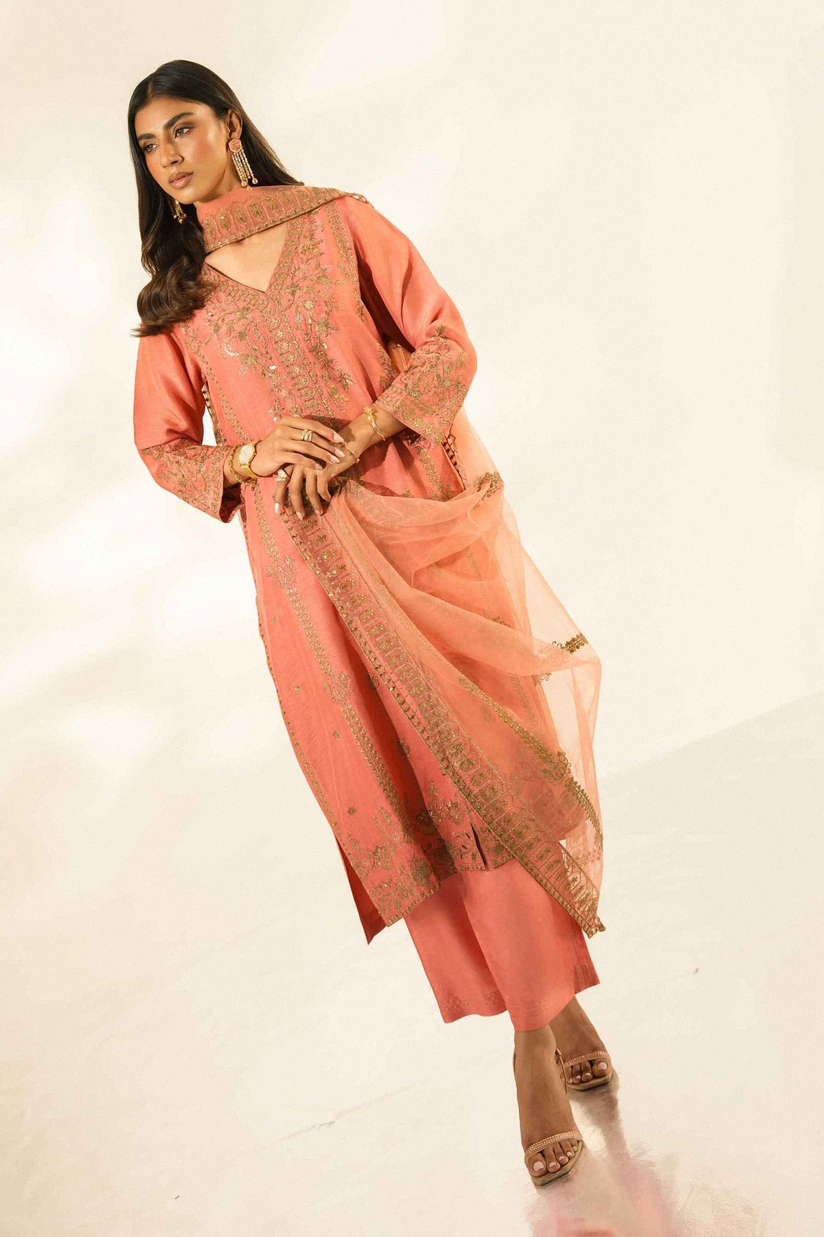 Nishat UK - Pink Embroidered Silk 3 Pieces ready to wear luxury Suit