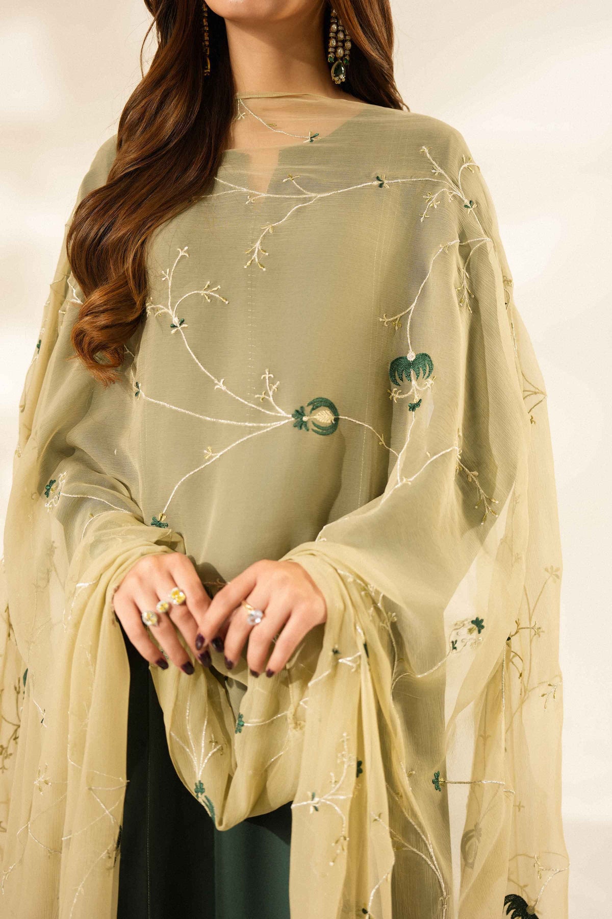 Nishat UK - Green Embroidered Linen 3 Pieces ready to wear luxury Suit