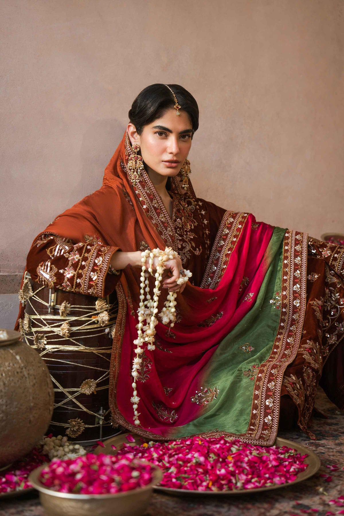Nishat UK - Brown Embroidered Velvet 3 Pieces ready to wear luxury Suit