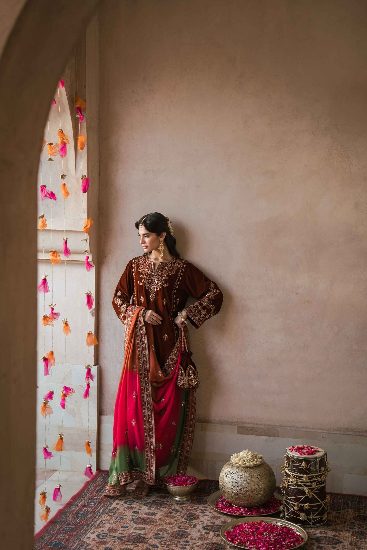 Nishat UK - Brown Embroidered Velvet 3 Pieces ready to wear luxury Suit