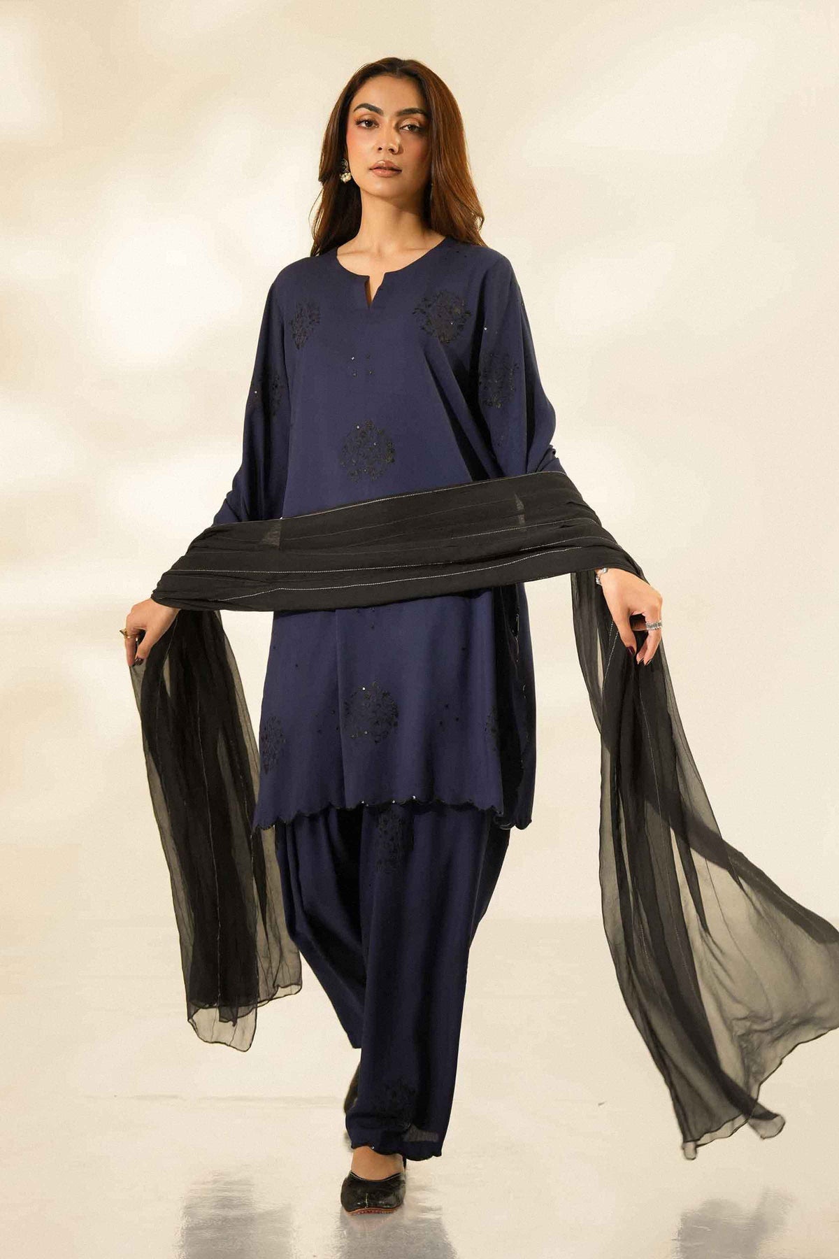 Nishat UK - Blue Embroidered Linen 3 Pieces ready to wear luxury Suit