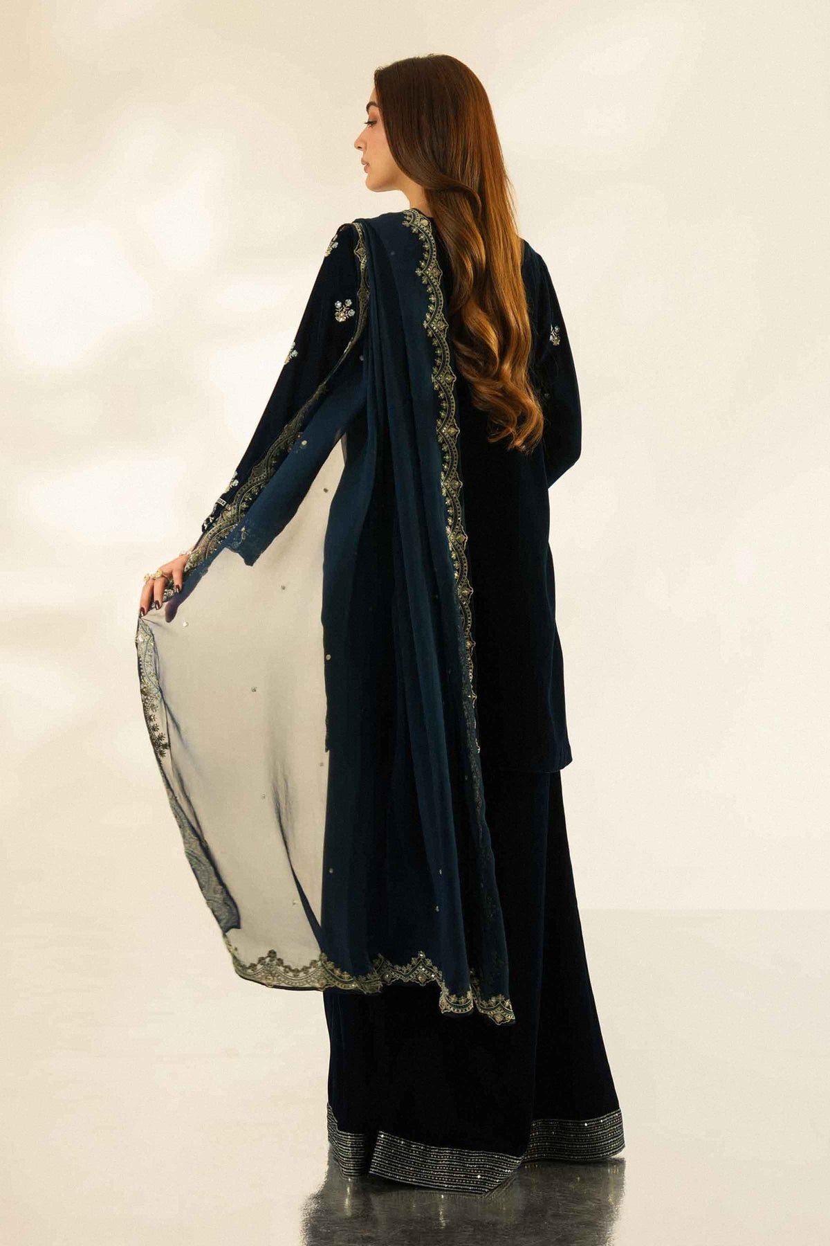 Nishat UK - Blue Embroidered Velvet 3 Pieces ready to wear Suit