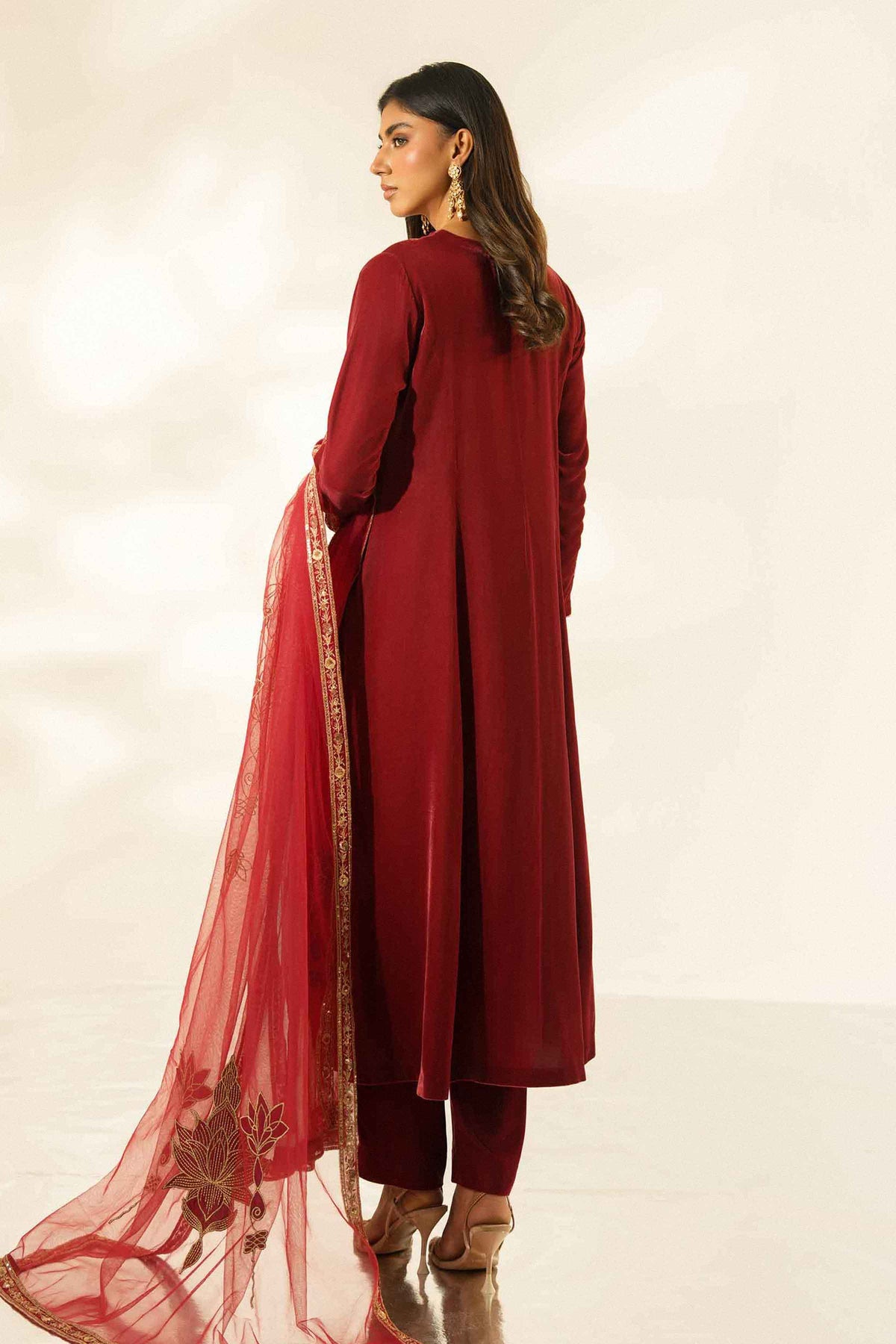 Nishat UK - Red Embroidered Velvet 3 Pieces ready to wear Suit