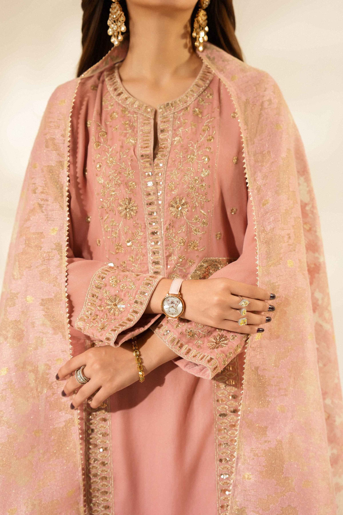 Nishat UK - Pink Embroidered Velvet 3 Pieces ready to wear Suit