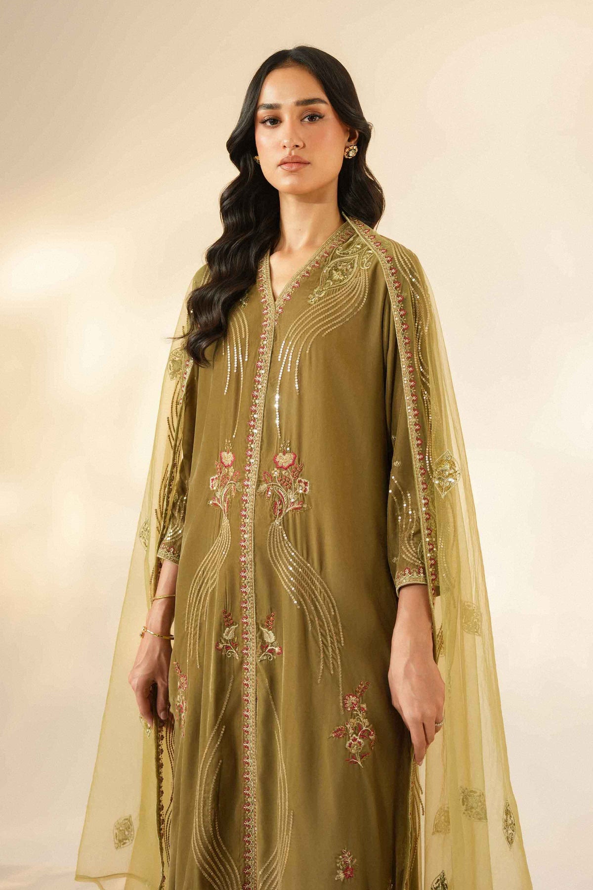 Nishat UK - Green Embroidered Velvet 3 Pieces ready to wear Suit