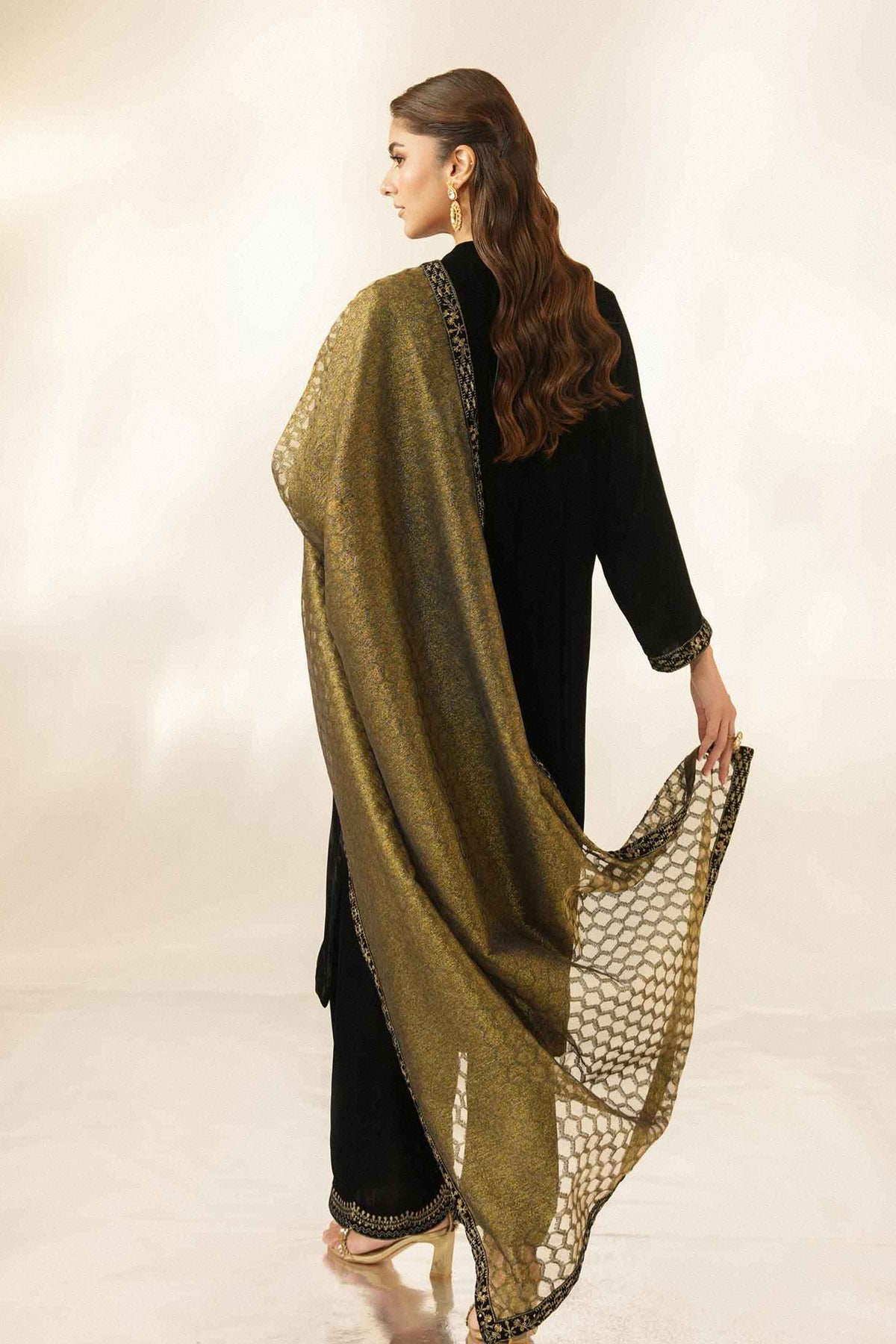 Nishat UK - Black Embroidered Velvet 3 Pieces ready to wear Suit