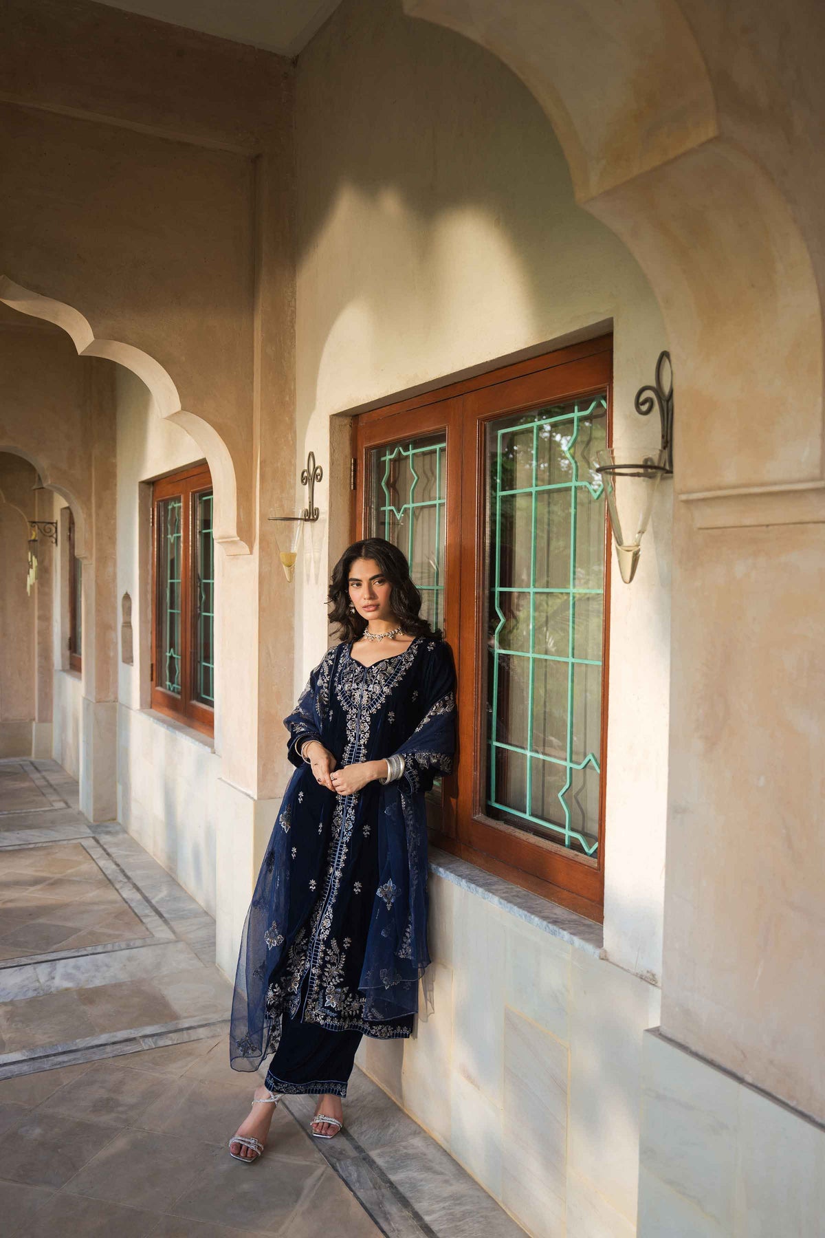 Nishat UK - Blue Embroidered Velvet 3 Pieces ready to wear Suit