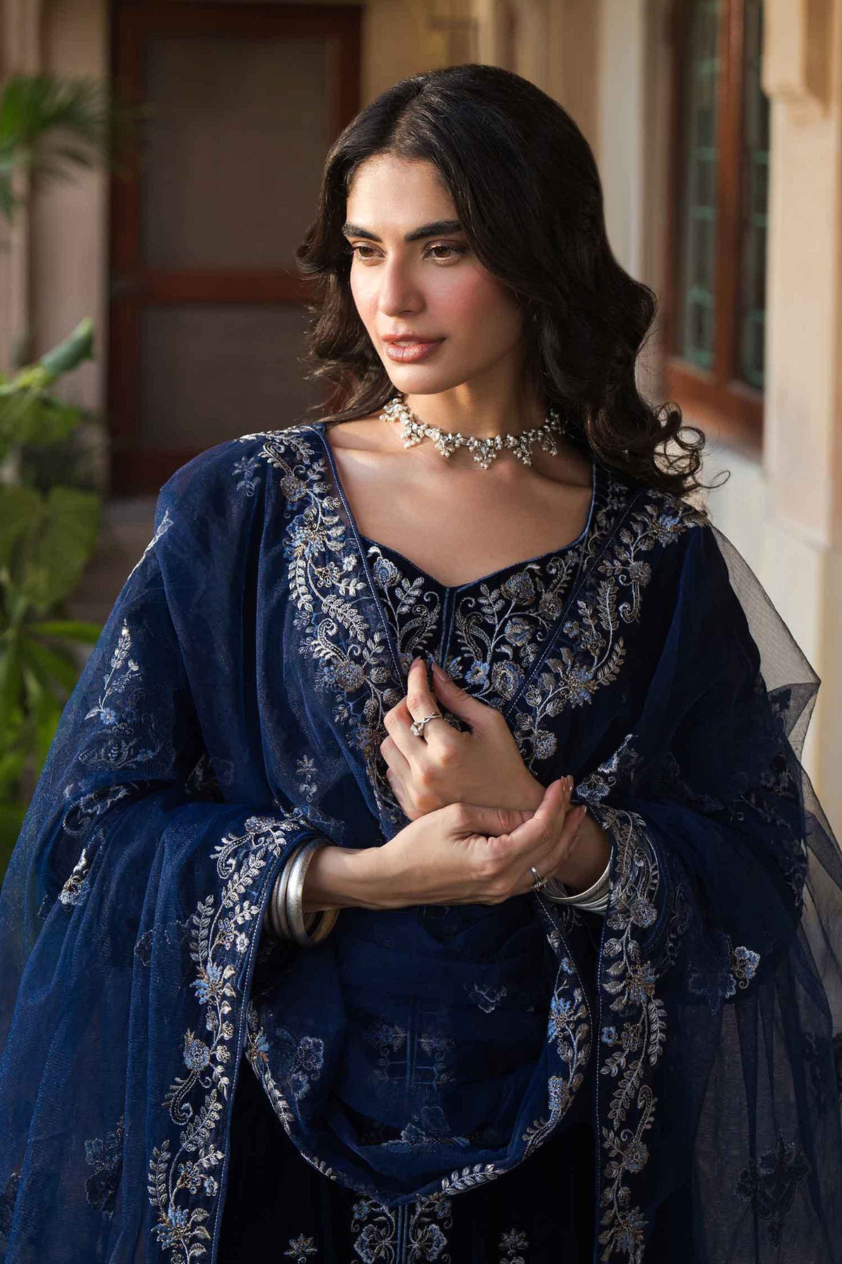 Nishat UK - Blue Embroidered Velvet 3 Pieces ready to wear Suit