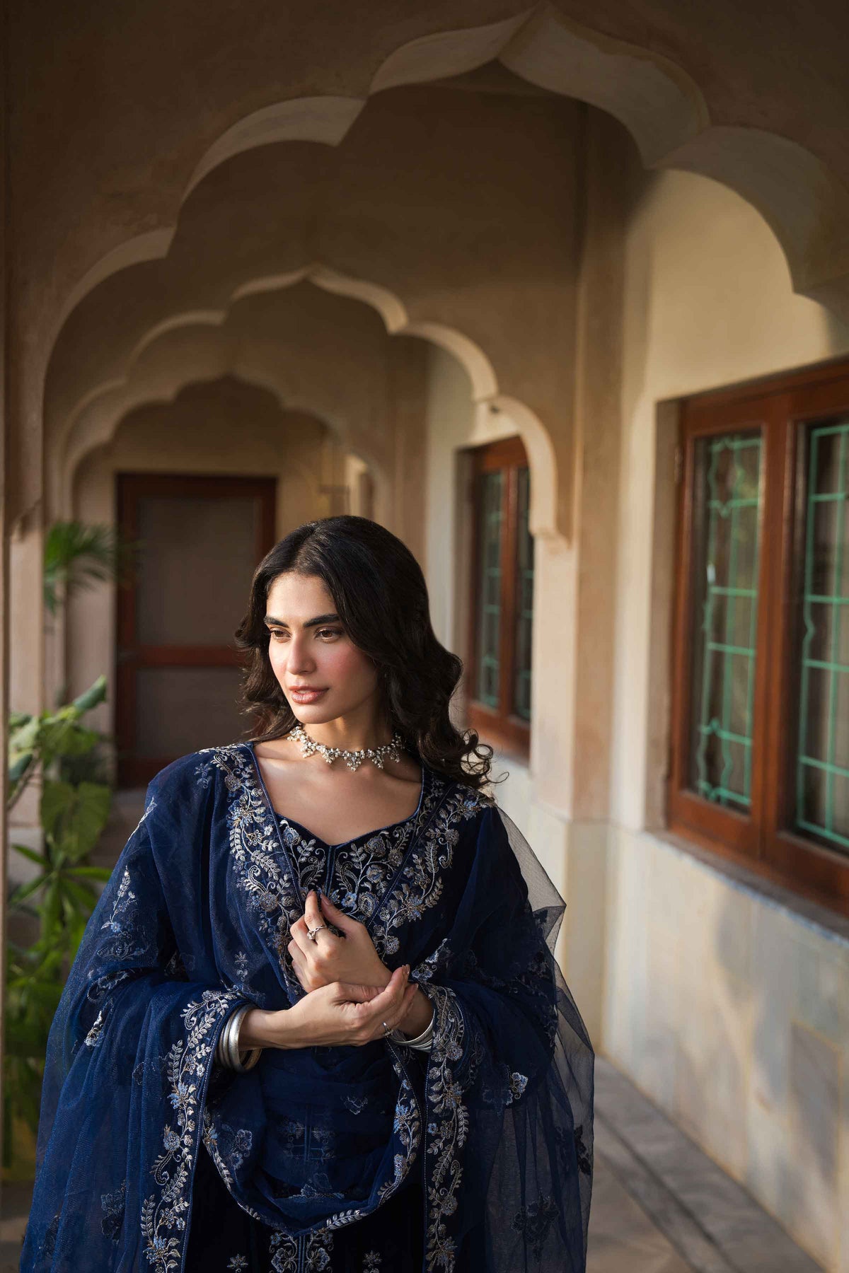 Nishat UK - Blue Embroidered Velvet 3 Pieces ready to wear Suit